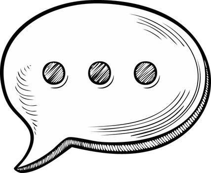 Outline style drawing of a speech bubble with an ellipsis in black and white vector