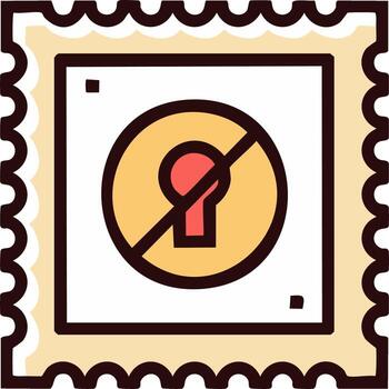 Digital Security Restricted Access Keyhole Icon on Stylized Postage Stamp vector