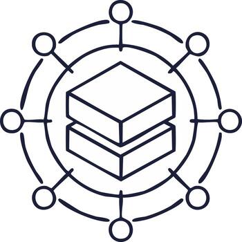 Decentralized network architecture, data blocks linked in a circular system, technology graphic vector