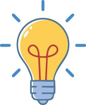 Cartoon Lightbulb Glowing with Idea Radiating Innovation and Conceptual Thought Process in a Simple Design vector