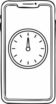 Smartphone displaying clock face, concept of time management, productivity, and deadlines, business illustration vector
