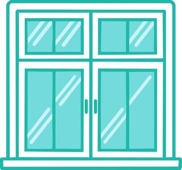Square Four-Pane Window with Handles, Illustration of an Architecture Element with Interior View, Blue Aqua Tones vector