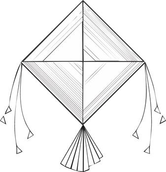 Whimsical Outline of a Kite with Geometric Design and Flowing Ribbons, Ready to Fly in the Wind vector
