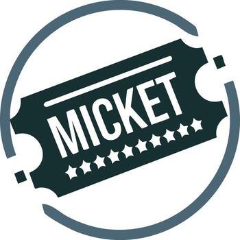 evento boleto icono con 'boleto' texto y estrella clasificación en un moderno plano diseño circular marco vector