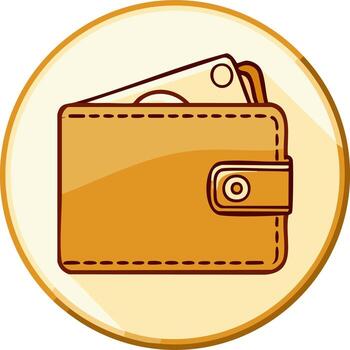 Wallet Icon with Money and a Button Design in a Round Shape vector