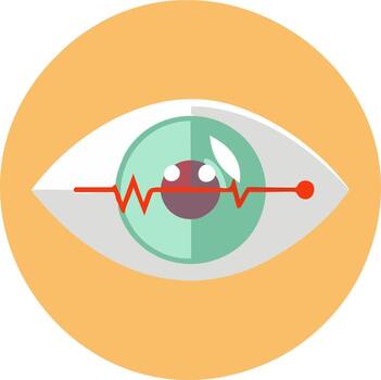 Human eye icon with a red pulse wave representing biometrics and health monitoring vector