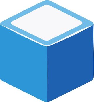 Isometric blue cube featuring a white inner square, conveying technology and modern design vector