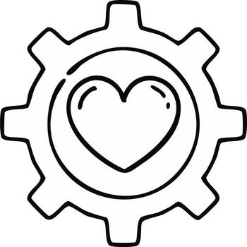 conceptual corazón dentro un engranaje mecanismo mano dibujado estilo vector