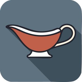 Gravy boat with handle on a modern tile background. Sauce container for food with brown liquid element vector