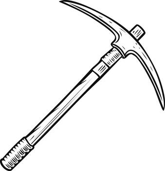 Pickaxe illustration in black and white, mining tool, digging instrument graphic vector