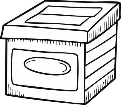 Box with a rectangular label on the side with a small hole outline vector