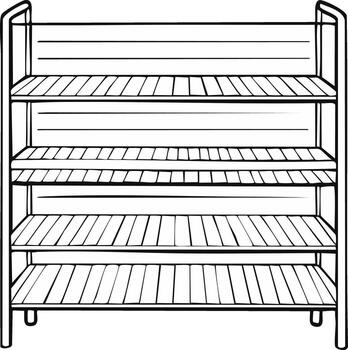 Hand drawn outline of a multi level slatted shelf for storage or shoes vector