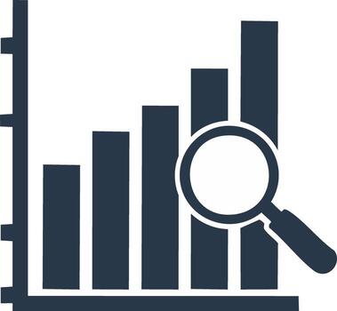 Bar Chart with Magnifying Glass Icon Data Analysis, Investment Research Symbol vector