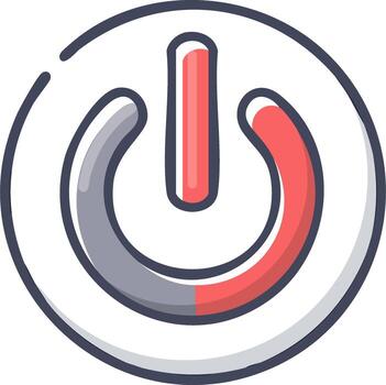 Illustrated Power Button Icon with Gray and Red Fill Switch Control Activation vector