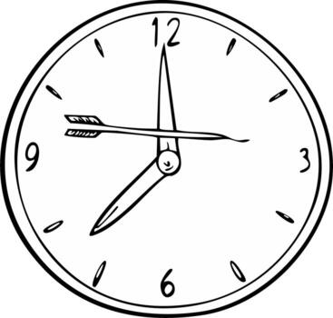 Hand Drawn Clock Face with Arrow Through Hands Symbolizing Time Management vector