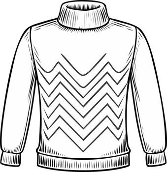Turtleneck sweater with chevron pattern line art illustration vector
