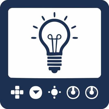 Creative idea lightbulb icon on a retro technology device screen with game controls vector