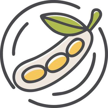 Soybean pod icon with green leaf and rotating circles vector