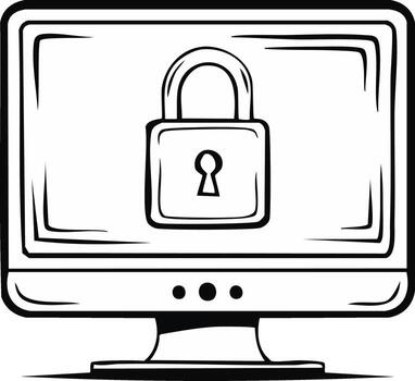 Desktop monitor displaying padlock symbol emphasizing computer security and data protection technology concept, digital privacy, information safety vector