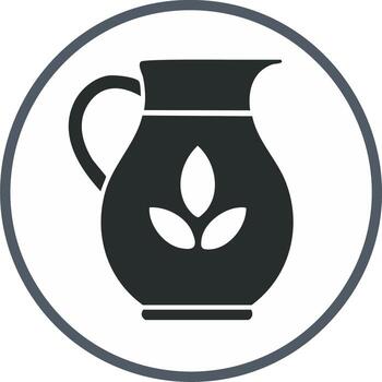 Stylized pitcher illustration with leaf emblem within a circle outline vector