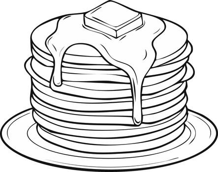 Stack of Pancakes with Melting Butter and Syrup vector
