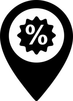 Map pointer icon with percentage symbol inside a starburst for local discounts sales and special promotions vector