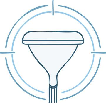 Creative line art illustration of a marketing funnel within a target scope for sales conversion vector