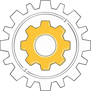 Interlocking Yellow and Outline Gears Illustrating System Connection and Process vector
