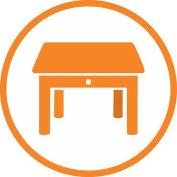 Orange Table Icon within Circle Frame Minimalist Furniture Interior Design Element vector