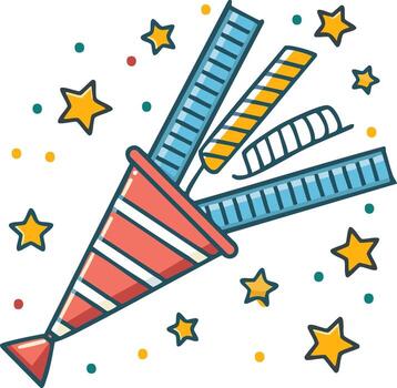 papel picado corchete explotando con serpentinas y estrellas celebracion diseño elemento vector