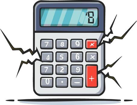 caricaturesco roto calculadora con botones mostrando aritmética operaciones vector