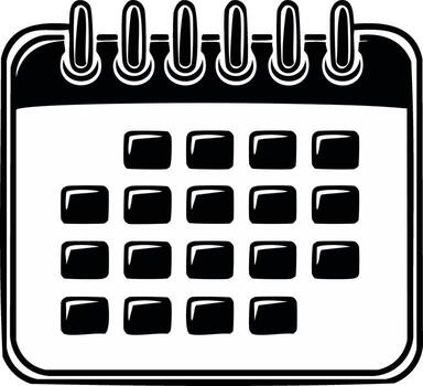 Simple black and white illustration of a wire spiral bound calendar with a grid of blank squares vector