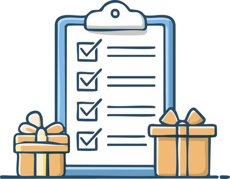 Checklist with Gifts Boxes and Completed Tasks on Clipboard vector