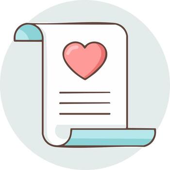 A paper with a heart on it and a scroll vector