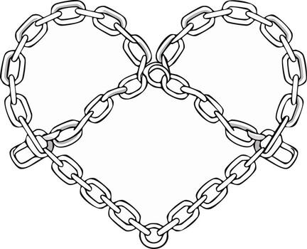 un corazón conformado cadena con un cadena enlace en el medio vector