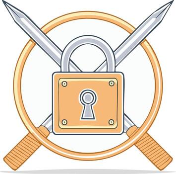 A lock and two crossed swords with a padlock in the middle vector