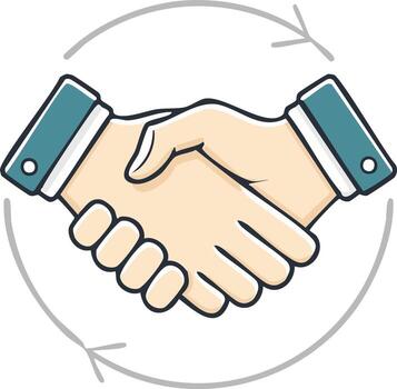 Handshake icon with arrows pointing to it vector