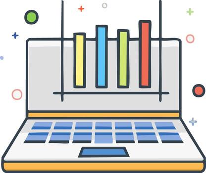 mano dibujado ordenador portátil mostrando vistoso bar grafico analítica datos vector