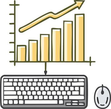negocio crecimiento gráfico conectado a teclado y ratón ilustrando datos análisis y en línea comercio vector