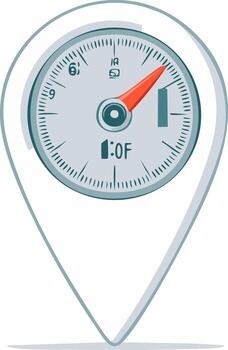 Stylized Pinpoint Marker Displaying Speedometer with Orange Needle in the Center vector