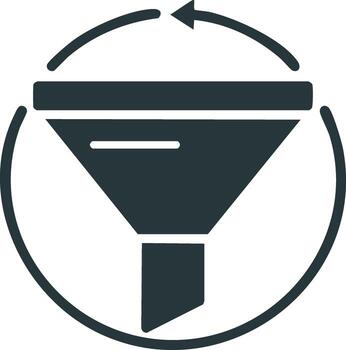 conceptual icono representando un embudo con un circular flecha indicando un proceso o ciclo vector