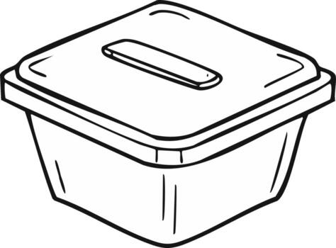Outline drawing of a square food container with lid and handle for kitchen storage vector