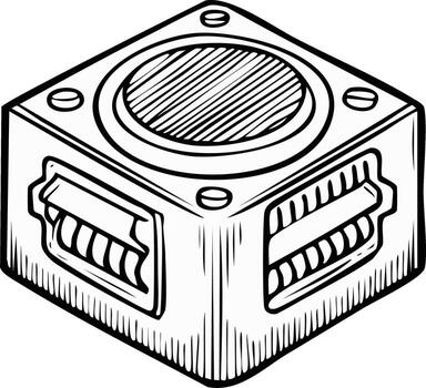 Isometric Outline Illustration of a Cube-Shaped Electrical Component vector