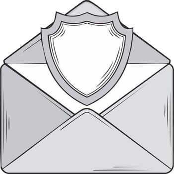 Open envelope with a protective shield symbol inside in sketch style vector