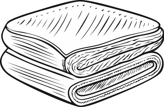 Stack of Soft Folded Blankets or Fabrics in Hand-Drawn Sketch Style vector