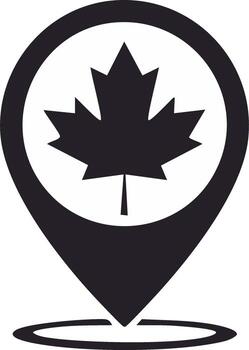 Icon depicting Maple leaf and Geo pointer marking Canada on map country location vector