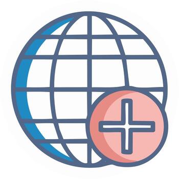 Globe Icon with Addition Sign Global Connection, Networking Concept vector