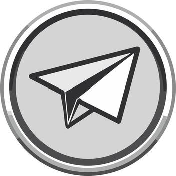 Paper airplane icon on gray circle. Sending messages, delivery, start up business, launch, communication vector