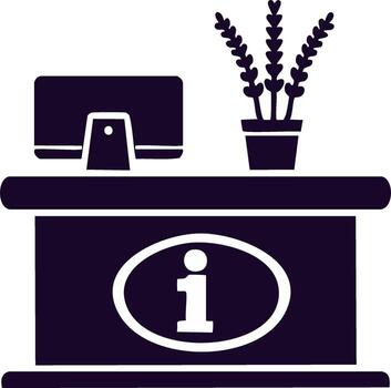 icon of an information desk with computer monitor and plant for customer service and reception vector
