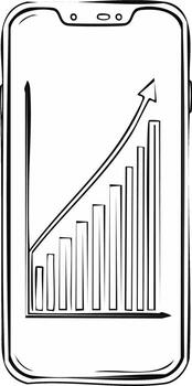 Smartphone sketch shows increasing bar graph with upward arrow symbol vector